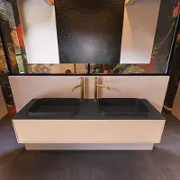 Mondiaz Badkamermeubelset Erin 150 cm met 1 Lade met RIDGE Wastafel Dubbel Urban met 2 kraangaten Greeploos Mat Rosee