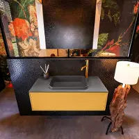 Mondiaz Erin 100cm badmeubel Ocher met 1 lade en donkergrijze wastafel midden 1 kraangat