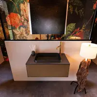 Mondiaz Badkamermeubelset Erin 80 cm met 1 Lade met RIDGE Wastafel Midden Urban met 1 kraangat Greeploos Mat Rust