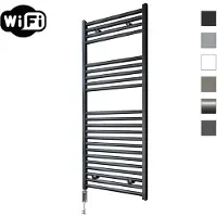 Sanicare Elektrische radiator hwv met wifi 111,8x45 cm mat zwart 596w met thermostaat chroom linksonder