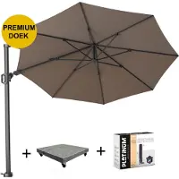 Platinum Challenger T2 premium zweefparasol 350 cm rond havanna met 90KG voet en hoes