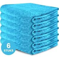 Funnies Badhanddoeken 6-Pack - Blauw - 70 x 140 cm - Set van 6 Stuks - 100% Katoen - 500 gram/m2 - Handdoek