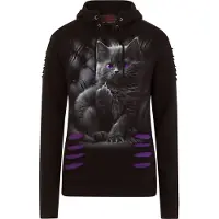 Spiral Trui met capuchon - Cattitude - S tot XL - voor Vrouwen - zwart-lila | Maat L