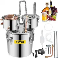 Vevor Still Distiller 12,3 L Alcohol Distiller Moonshine Still 35x35x33 cm Moonshine Wijn Still Distiller Gemaakt van Roestvrij Staal en Rood Koper voor het Distilleren van Fruitwijn