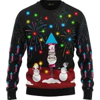 JAP Christmas Kersttrui voor kinderen met lichtjes (maat 146/152/158) - 100% Gerecycled - Kriebelt niet - Foute Kersttrui jongens en meisjes (maat 11-13Y) - Vuurwerk sneeuwpop avontuur - Zwart