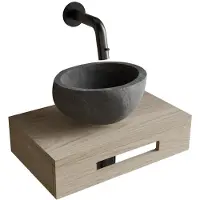Boss & Wessing Complete fonteinset bws hold met handoekhouder waskom natuursteen grijs en fonteinkraan gunmetal