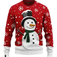 JAP Christmas Kersttrui voor kinderen (maat 98/104) - 100% Gerecycled - Kriebelt niet - Kerstcadeau - Foute Kersttrui jongens en meisjes (4/5 jaar) - Sneeuwpop - Rood