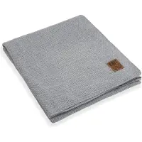 Knit Factory Jesse Gebreid Plaid XL - Woondeken - plaid - Wollen deken - Kleed - Licht Grijs - 195x225 cm