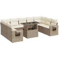 vidaXL 10-delige tuinmeubelset met kussens, beige, polyrotan