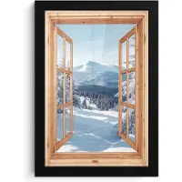 PosterMonkey Poster in lijst - Fotolijst 20x30 cm - Posters - Doorkijk - Winterlandschap - Natuur - Berg - Bomen - Hout - Posterlijst zwart - Decoratie - Wanddecoratie woonkamer - Muurdecoratie slaapkamer