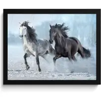 PosterMonkey Poster in lijst - Fotolijst 40x30 cm - Posters - Paarden - Winter - Dieren - Natuur - Sneeuw - Posterlijst zwart - Decoratie - Wanddecoratie woonkamer - Muurdecoratie slaapkamer