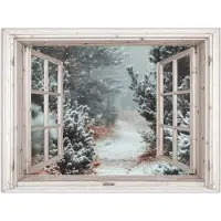 PosterMonkey Poster 40x30 cm - Bos - Winter - Bomen - Natuur - Pad - Doorkijk - Wit - Posters - Kamer decoratie - Wanddecoratie woonkamer - Muurdecoratie slaapkamer