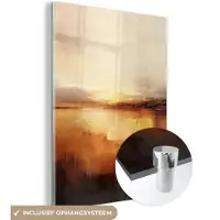 MuchoWow Glasschilderij 120x160 cm - Schilderij acrylglas - Abstract - Bruin - Modern - Herfst kleuren - Foto op glas - Muurdecoratie woonkamer - Wanddecoratie slaapkamer - Schilderijen