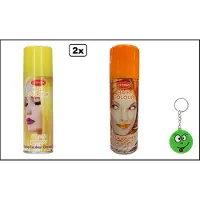 Goodmark 2x Haarverf/haarspray geel en oranje 125 ml - Smiley - Festival thema feest carnaval haar kleurspray party