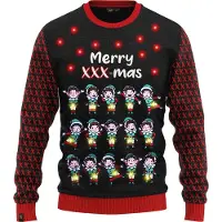 JAP Christmas Kersttrui met lichtjes (maat 4XL) - 100% Gerecycled - Kriebelt niet - Kerstcadeau volwassenen - Foute Kersttrui dames en heren XXXXL - Merry XXX-mas - Blauw