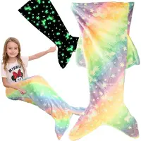 Verk Group Kinder Zeemeermin Deken - Unicorn - Fleece Deken - Glow in the Dark - Zeemeerminnenstaart - 105 x 42-45 cm
