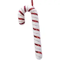 Décoris Zuurstok | foam | met lint en glitters | rood/wit | 34cm