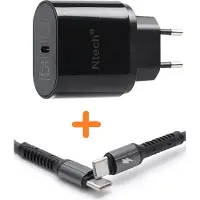 Ntech USB C Adapter 25W Snellader Met USB C naar USB C kabel 1M- Zwart