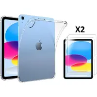 Ntech Hoes geschikt voor iPad 2022 hoes (10e generatie - 10.9 inch) siliconen transparant cover Anti-Shock + ipad 2022 screenprotector Premium glass 2 stuks