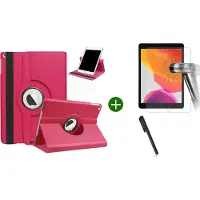 Ntech Hoes geschikt voor iPad 2021/2020/2019 (10.2 inch) draaibaar + screenprotector - tempered glass + stylus pen - Pink