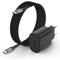 Ntech USB C Adapter / oplader Met USB C naar USB C kabel - 25W snellader voor o.a telefoon en tablet - Zwart