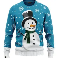 JAP Christmas Kersttrui voor kinderen (maat 110/116) - 100% Gerecycled - Kriebelt niet - Kerstcadeau - Foute Kersttrui jongens en meisjes (5/6 jaar) - Sneeuwpop - Blauw