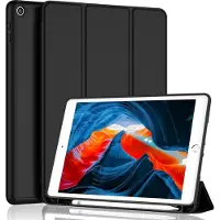 Ntech ipad 2021 hoes met pencil houder smart bookcase Zwart - ipad hoes 9e generatie 10.2 - ipad hoes 2021 cover met apple Pencil Vakje