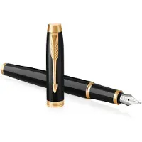 Parker IM vulpen | Zwarte lak met goud detail | Fijne penpunt met blauwe navulling | Geschenkdoos
