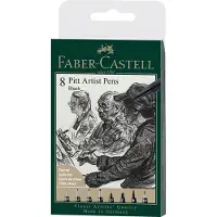 Faber-Castell tekenstift - Pitt Artist pen - zwart - 8-delig XXS, S, F, M, B, C, 1.5, FH - FC-167158