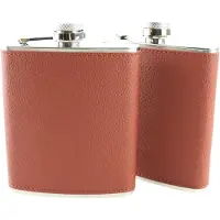HIXA Heupfles - 2 Stuks - Flacon - Veldfles - Platvink - 200 ml - PU Leder - Bruin