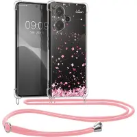 Kwmobile telefoonhoesje geschikt voor Xiaomi Redmi Note 13 Pro+ 5G / Redmi Note 13 Pro Plus 5G - Hoesje met telefoonkoord - Back cover voor smartphone - Case in poederroze / donkerbruin / transparant