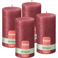Bolsius - Rustieke kaars Shimmer - 4 Stuks - Metallic Rood - 13cm - 60 Branduren