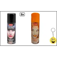 Goodmark 2x Haarverf/haarspray zwart en oranje 125 ml - Smiley - Festival thema feest carnaval haar kleurspray party