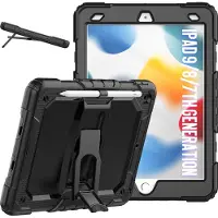 Ntech Tablet Hoes Geschikt Voor iPad Hoes 9/8/7 Generatie hoes Zwart -iPad 2021 hoes Rugged Backcover met kickstand