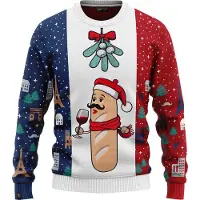 JAP Christmas Around the World Kersttrui (maat M) - 100% Gerecycled - Kriebelt niet - Kerstcadeau volwassenen - Foute Kersttrui dames en heren - Frankrijk - Blauw/Wit/Rood