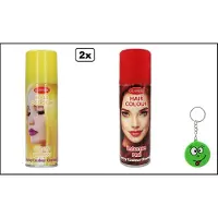 Goodmark 2x Haarverf/haarspray geel en rood 125 ml - Smiley - Festival thema feest carnaval haar kleurspray party