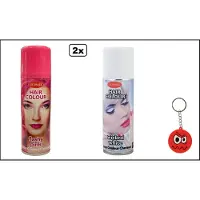 Goodmark 2x Haarverf/haarspray roze en wit 125 ml - Smiley - Festival thema feest carnaval haar kleurspray party