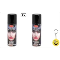Goodmark 2x Haarverf/haarspray zwart 125 ml - Smiley - Festival thema feest carnaval haar kleurspray party