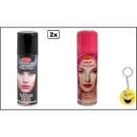 Goodmark 2x Haarverf/haarspray zwart en roze 125 ml - incl.Smiley - Festival thema feest carnaval haar kleurspray party
