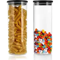 Discountershop Voorraadpotten 1050ML Set van 2 - Glazen Voorraadbussen met Bamboe Deksel - Luchtdichte Bewaardozen BPA-vrij