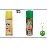 Goodmark 2x Haarverf/haarspray geel en groen 125 ml - Smiley - Festival thema feest carnaval haar kleurspray party