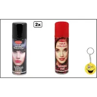 Goodmark 2x Haarverf/haarspray zwart en rood 125 ml - Smiley - Festival thema feest carnaval haar kleurspray party