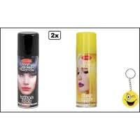 Goodmark 2x Haarverf/haarspray zwart en geel 125 ml - Smiley - Festival thema feest carnaval haar kleurspray party