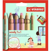 Stabilo woody 3 in 1 Pastel - Multi Talent Kleurpotloden - Etui Met 6 Kleuren & Puntenslijper