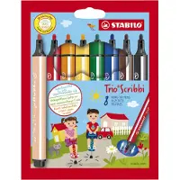 Stabilo Trio Scribbi - Ergonomische Viltstift - Onverwoestbaar Door Meeverende Schrijfpunt - Etui met 8 Kleuren