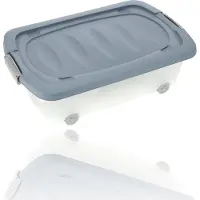 Discountershop Opbergbox 24liter Blauw/Transparant Opberger - Onderbedbox op Wielen met Druksluiting (60x38.5x18 cm