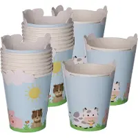 Givi Italia Feestbekers met hoesjes - 32x - boerderij dieren - papier - themafeestje - 250ml - kinderfeestje - wegwerpbekers