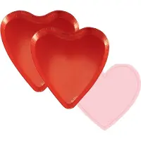 Givi Italia Feestbordjes/servetten set - 16-personen - Valentijn - rood/roze - hart vormig - papier/karton