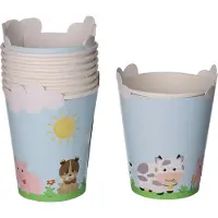 Givi Italia Feestbekers met hoesjes - 8x - boerderij dieren - papier - themafeestje - 250ml - kinderfeestje - wegwerpbekers