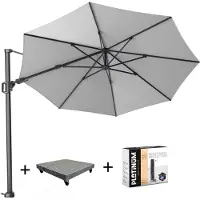 Platinum Challenger T2 zweefparasol 350 cm rond lichtgrijs met 90KG voet en hoes